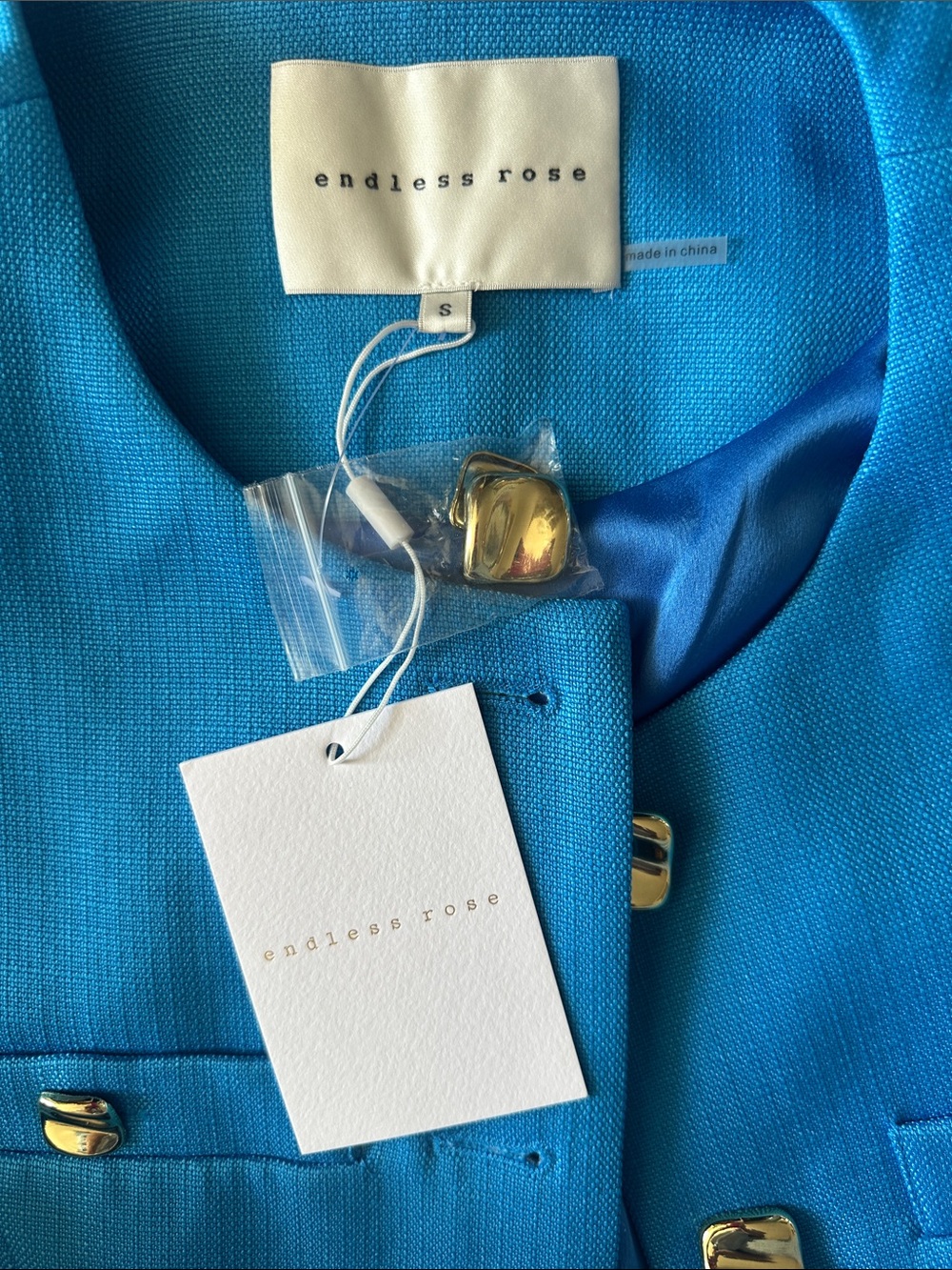 Vici Margot Buttoned Vest Top Bright Blue Sleeveless Tailored Gold Buttons S - Picture 6 of 6